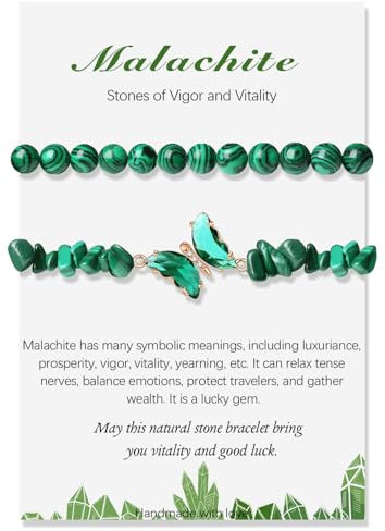 2 Stück Verstellbare Schmetterlings Malachit Armband für Damen, 8mm Grüne Natürliche Edelstein Armbänder Kristall Heilsteine Perlenarmband Schmuck Geschenke für Muttertag Geburtstag Weihnachten