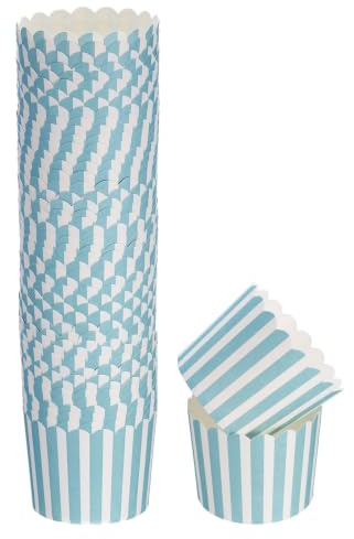QUARKZMAN 50 er Papierbackformen Papier, Cupcake förmchenBlaue Streifen | Boden 6 cmLebensmittelqualität Ungebleicht, Antihaft & Fettdichte Pergament Cupcakeform Papier,für Feste/Feiern/zum Backen