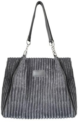 Ulisty Damen Cord Tragetasche Lässig Shopper Umhängetasche Mode Schultertasche Täglich Einkaufstasche Cordtasche grau