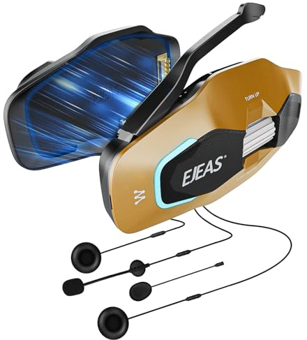 SolaMr X10 Helm Intercom Motorrad Headset Intercom, Mesh 4.0 Bluetooth 5.1 Funk für Motorradhelm, 2-10 Fahrten Gruppen Helm Gegensprechanlage für Motorräder, Ski, Fußball Schiedsrichter - Gelb