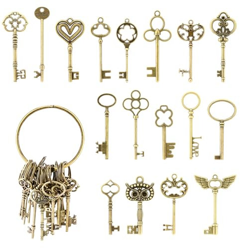 17 Pieces Skeleton Keys Kit for Antique Furniture, Skeleton Key Set, Vintage Keys, Key Replacement for Vintage Furniture and Locks (Bronze)