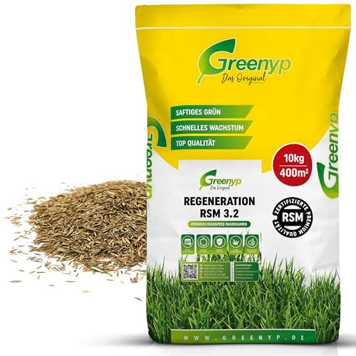Greenyp Turbo Semente RSM 3.2 I Semi per prati a germinazione rapida primavera, 10 kg per 400 m², ideale contro gli spazi vuoti come semi di prato nuovo e post-semina 100% RSM, semi di erba, semi di