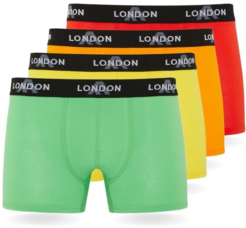 FM London - Bóxers para Hombre, Suaves, Ropa Interior elástica para Uso Diario Paquete de 4/8, Neón Surtido (Pack de 4), XL
