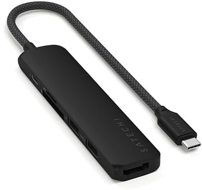 SATECHI Hub USB C 6 en 1 Slim Plus, Adaptateur Multiport avec HDMI 4K, Charge PD 100W, 2 Ports USB-A, Lecteurs de Cartes MicroSD/SD, pour MacBook, Windows et Appareils USB-C – Noir