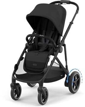 CYBEX Gold Kinderwagen e-GAZELLE S, Ab Geburt bis ca. 4 Jahre, Max. 22 kg (Single-Modus) / 2x 22 kg (Duo-Modus), All-in-1-System mit E-Antrieb und 20+ Konfigurationen, Moon Black