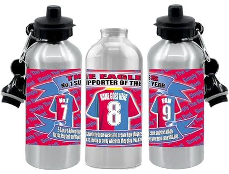 Eagles (Crystal) Palace Personalised Football Shirt Silver Aluminium Two Lid Unisex Water Bottle Gift