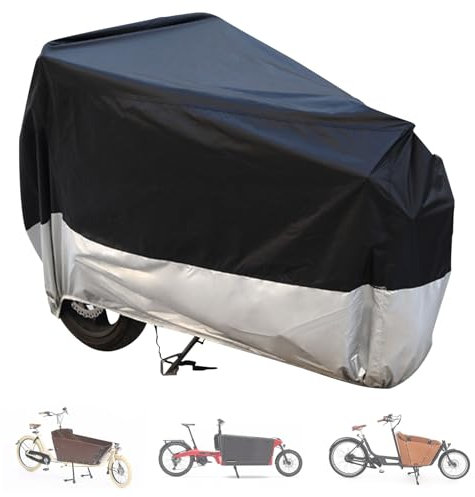 Lastenrad Abdeckung, Lastenfahrrad Abdeckung, Fahrradabdeckung Wasserdicht 420D Oxford-Gewebe, Fahrradgarage Plane Wasserfest, UV-beständige und reißfeste, Lastenfahrrad Abdeckplane, 285x65x115 cm
