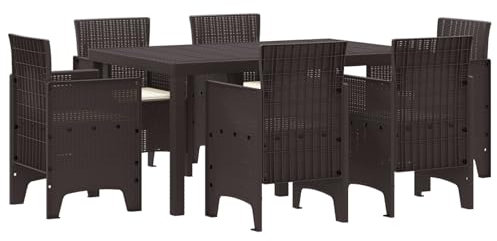 vidaXL Garten Essgruppe 7 pcs Braun Polt Rattan, Alfresco Essgruppe, modernes Terrassenmöbel, leicht und robust, zeitgemäßes Gartenfeeling draußen