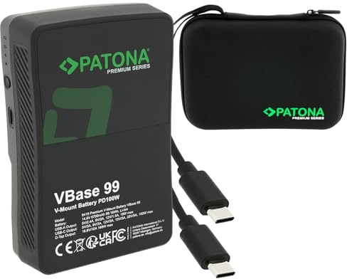 PATONA Premium VBase 99 V-Mount Akku 99Wh mit USB-C PD 100W | Für RED, ARRI, Sony und Blackmagic – D-Tap, USB-A, LED-Anzeige, inkl. Hardcase und USB-C-Kabel, flugtauglich