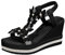 Générique Sandali da donna in legno a zeppa comodi e alla moda, con fiocco decorativo e dettagli in strass, scarpe da spiaggia romane casual da indossare stivali invernali neri, Le Noir, 38 EU