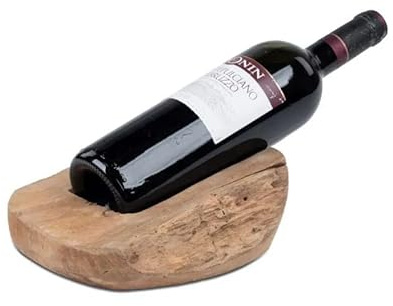 formano Flaschenhalter aus Teakholz – 20 cm – Natur – Moderner Weinflaschenhalter aus Holz – Schwebende Optik – Handgefertigte Deko