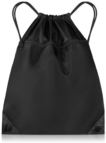 DiULi Sac de Sport avec Cordon de Serrage, Sac à Dos à Cordon de Serrage pour Sport, S-ac à Dos Étanche avec Fermeture Éclair Extérieure pour Les Vacances, Les Voyages, B-Noir