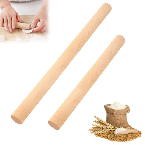 2 Stück Teigroller Holz Buchenholz Nudelholz Set | Umweltfreundlich in zwei Größen, perfekt für Fondant, Pizza und Kuchen