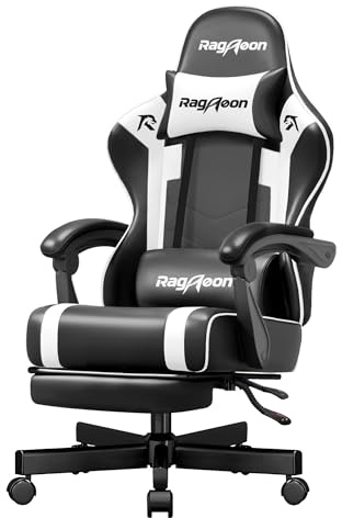 Riftracer Gaming Stuhl Chair Gamer Sessel - Ergonomischer Gamer Stuhl mit Fußstütze Kopfstütze und Lordosenstütz Höhenverstellbar Gepolstert Gamingstuhl 150 Kg Tragkraft Schwarz