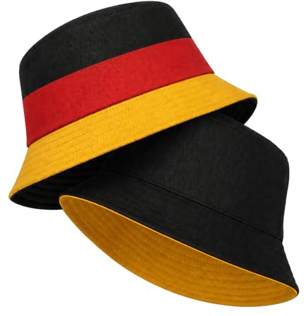 AURALIN Deutschland Fischerhut wendbar Polyester 56–58 cm Flaggen-Look | Beidseitig tragbarer Sonnenhut für Fußball Weltmeisterschaft Public Viewing Stadion Festivals Reisen und Fanveranstaltungen