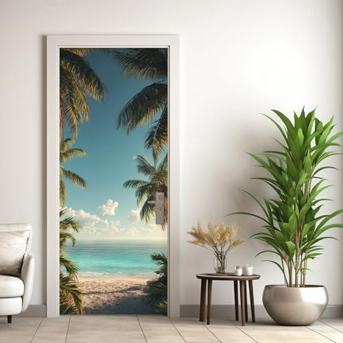 Meer Türtapete Selbstklebend 70 x 200, Strand Palmen Türbilder Türfolie Türposter Türaufkleber Selbstklebende PVC, Türdeko Meer,(ST0029)