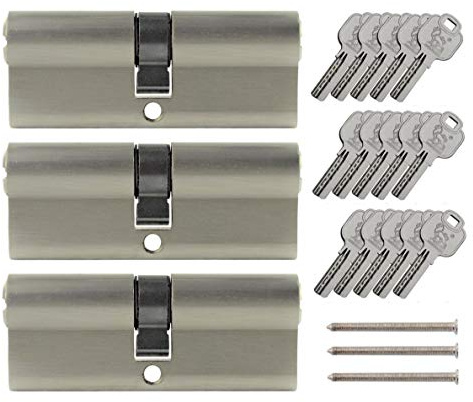 Löwen Sicherheit Lot de 3 cylindres profilés 80 mm 40/40 à fermeture identique avec 15 clés double cylindre