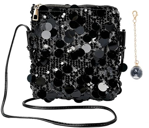 Tutukyle Damen Clutch Schwarz Glitzer Tasche Pailletten Crossbody Umhängetasch Kleine Handtasche Schultertaschen Glitzer Handytasche für Fasching Hochzeit Party Freizeit Date Shopping