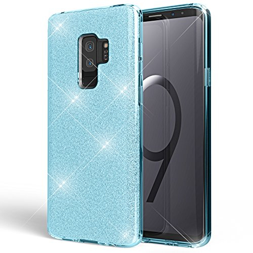 NALIA Handyhülle kompatibel mit Samsung Galaxy S9 Plus, Glitzer Ultra-Slim Silikon-Case Back-Cover Schutz, Glitter Sparkle Handy-Tasche Bumper, Dünnes Bling Strass Phone Etui, Farbe:Türkis