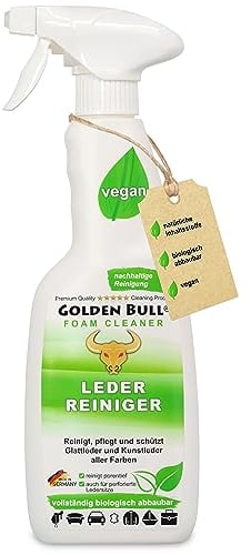Golden Bull® Lederreiniger & Lederpflege Auto Sofa 500ml [STARK UND VEGAN] Leder Kunstleder Reiniger Schaum Spray mit Kokosöl für Reinigung & Pflege von Ledersitz, Autositz, Ledercouch