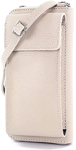 modamoda de P06 Damen Leder Umhängetasche Geldbörse Handytasche 6,5 Zoll handmade in Italy, Farbe:Creme