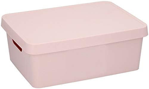Muddy Hands Plastic Storage Box with Lid Home Kitchen Bedroom Bathroom Office Stackable Lidded Basket Container (Pink, 11 Litre)