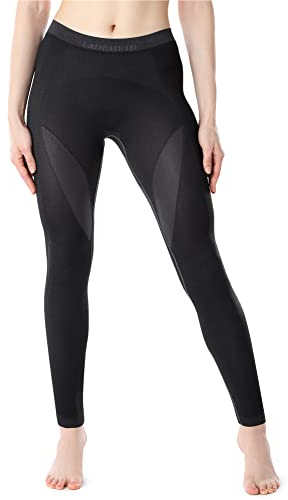 Ladeheid Damen Winter Funktionsunterwäsche Thermounterwäsche Skiunterwäsche Lange Unterhose Thermoaktiv LAGI005 (Schwarz/Graphite, M)