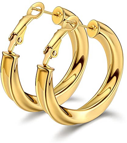 Bestyle Ohrringe Goldene Creolen,30MM Mini Klobige Creolen,Damen Edelstahl Huggie Ohrringe,Klein Schlafen Kreolen,Hypoallergen Ohr Schmuck Geschenke für Frauen