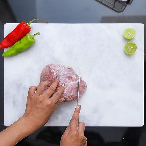 Marble Hives Cutting Board Marble with Rubberized Feet- Marble Cutting Boards For Kitchen- Marble Pastry Board - Marble Slab For Table Top - Multipurpose Marble Chopping Board (White)