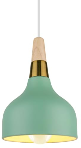 PETITES ECREVISSES Lámpara Colgante Vintage LED Lámpara de Techo Moderna E27 Iluminación de techo Retro en Madera Metal para Dormitorio Salon Cocina (Verde - 1 pieza)
