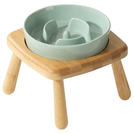 Havniva Ceramic Slow Feeder Bowl for Small Dog, Preventing Bloat - 15.5cm Light Green with Chair Stand