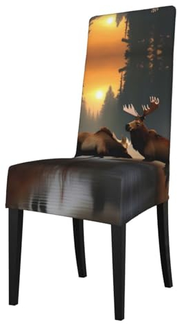 OdDdot Deer Bear Elch Print Stuhlhussen, Stretch Küchenstuhl Slipcovers,Abnehmbare Schutzabdeckung für Küche, Hotel