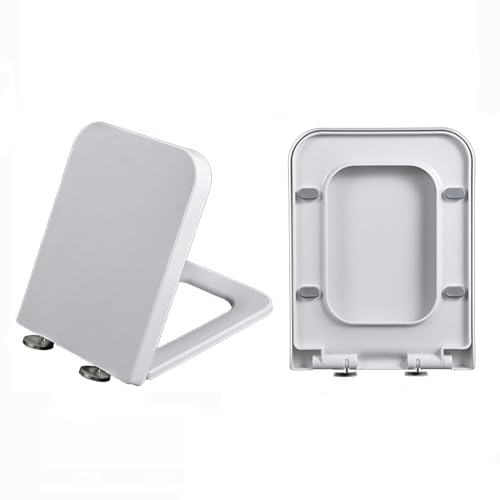 DRYFAL Toilettendeckel Eckig, WC Sitz Toilettensitz Mit Absenkautomatik, Fast Fix/Schnellbefestigung, WC Sitz Eckig aus PP, Softclose, Antibakterielle, Klodeckel Rechteckig,06C