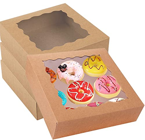 24 Pieces Brown 10x10x2.5in Kraft Bakery Boxes with Window, Pie Boxes Cake Boxes Large Cookie Boxes Pastry Box Treat Boxes for Cakes, Cookies, Donuts, Pies, Chocolate, Cheesecake, Strawberries