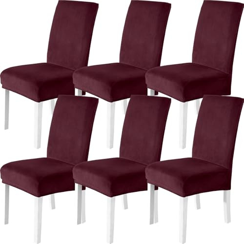 CYCMACO Stuhlhussen Samt 6er Set, Stretch Stuhlüberzieher, Stuhlbezug Schwingstuhl, Hussen Für Stühle Hochlehner, Stuhlbezüge Kratzfest, Universal Chair Cover Waschbarer, Bordeaux