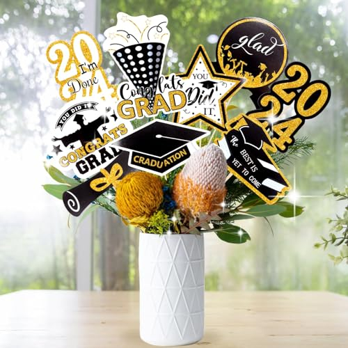2024 Graduation Decorations Centerpiece Sticks, 18PCS Class of 2024 Party Table Decorations Vase Stick, Grad Decor Cake Toppers Flower Centerpiece Sticks for 2024 Graduation Prom Decors