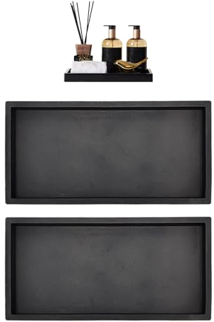 Juego de 2 bandejas de decoración de baño negras, modernas, rectangulares, sencillas, de almacenamiento de silicona, para baño y otros espacios