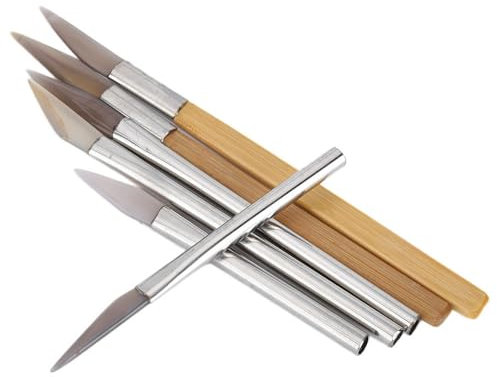 Achat-Poliermesserkanten-Set, Bastel-Polierwerkzeug mit Bambus-Eisengriff, Ideal Zum Schnitzen von Edelmetall-Blattgold, Achat-Poliergerät