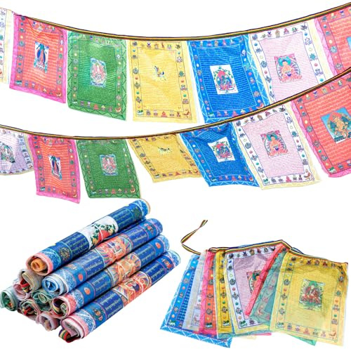 Windkream 10 Rolls with 100 Pcs Tibetan Prayer Flags 11x14 Inches Outdoor Buddhist Meditation Flag Satin Wind Horse Prayer Flags with 5 Element Colors