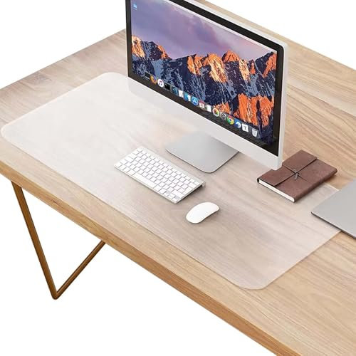 Schreibtischunterlage Transparent Groß, 100x40cm Schreibtischunterlage Papier, PVC Schreibtischunterlage mit Kantenschutz, Wasserdicht Rutschfeste Runde Tischschoner Groß, für Büro und Zuhause