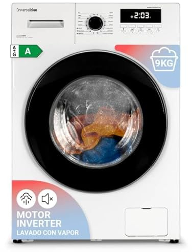 UNIVERSALBLUE Lavadora 9kg Inverter | Carga Frontal | Blanca | Control Digital | 16 Programas | 1400 RPM | Modo ECO | Inicio Diferido | KidLock | ENVÍO + SUBIDA A PLANTA GRATIS