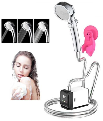 GLHYUOP Camping Douche,éLectrique Chauffant Douche Portable Rechargeable USB Peut êTre Baigné 1h Pompe De Douche TempéRature Intelligente, pour La Plage, Le Jardin Le Dehors