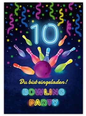 12 Einladungskarten zum 10. Kindergeburtstag Bowling Kegeln Jungen Mädchen coole Einladungen zehnte Geburtstag Mädchengeburtstag Jungsgeburtstag