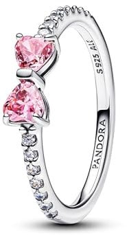 PANDORA Timeless Funkelnde Rosafarbene Schleife Ring aus Sterling Silber mit Zirkonia, Größe: 58, 193510C01-58