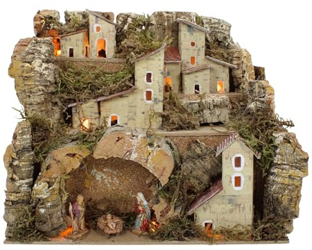 Moranduzzo Landschaft für Krippe mit Lichtern und Figuren 3,5 cm – Figuren Micro 3,5 – rustikale Einrichtung, handgefertigt, offizielles Produkt Made in Italy
