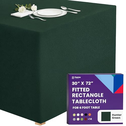 Gee Di Moda Fitted Tablecloth - 72 x 30 Inch Hunter Green Fitted Tablecloth for 6 Foot Rectangle Table - Heavy Duty Washable Fabric - For Buffet Table, Holiday Party, Dinner, Wedding & Trade Show
