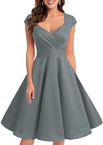 Bbonlinedress Rockabilly Kleid Damen Vintage Cocktailkleid Abendkleid Elegant Brautjunferkleid Kleid für Hochzeit Partykleid Petticoat Kleid Grey M