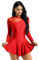 iEFiEL Damen Langarm Ballettkleid Eiskunstlauf Kleid mit Glitzer Kristallen Ballettkleidung Gymnastik Leotard Turnanzug Tanzkostüm Rot S
