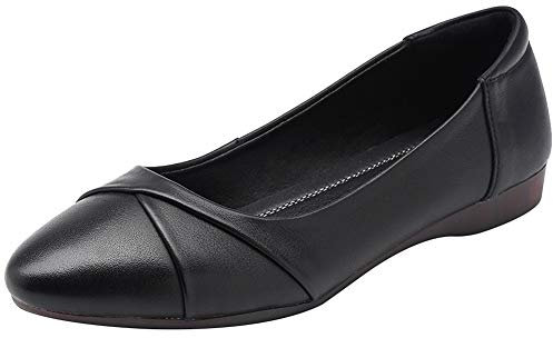 amropi Mujer Punta Plisado Cerradas Zapatos de Vestir Trabajo Bailarinas Planas(Negro,40 EU)