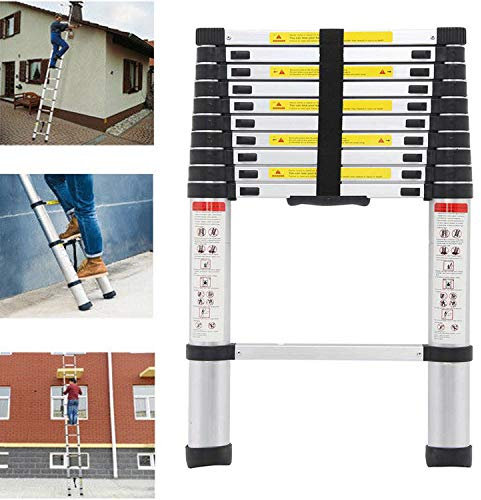 Scala telescopica allungabile professionale in alluminio EN131, pieghevole, multiuso, con chiusura a molla, capacità 150 kg
